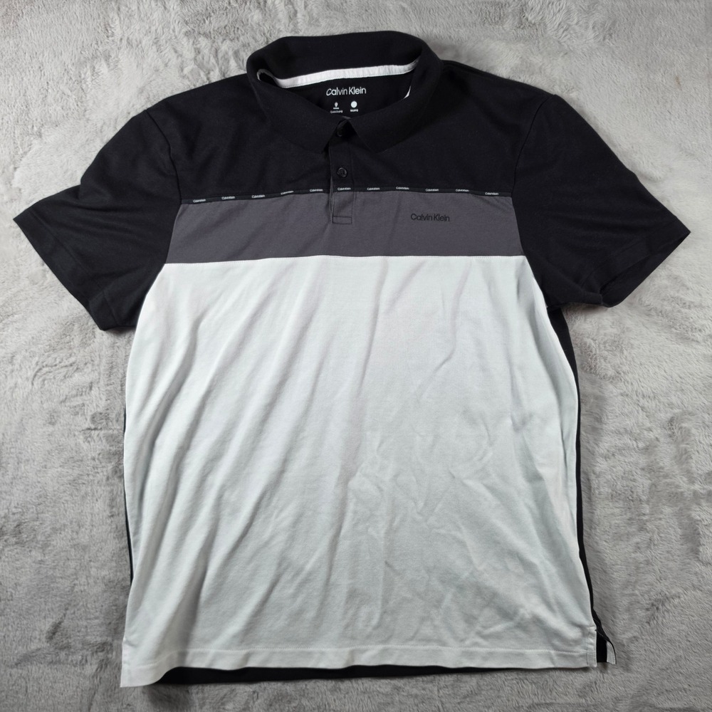 Calvin Klein Mens Colorblock Performance‎ Polo Shirt Black Grey White Medium